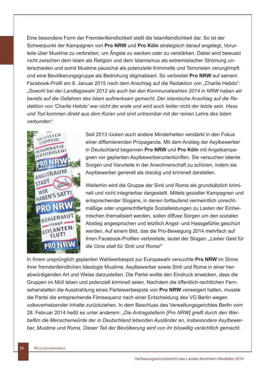 Seite 51 des Verfassungsschutzbericht 2014 Nordrhein-Westfalen