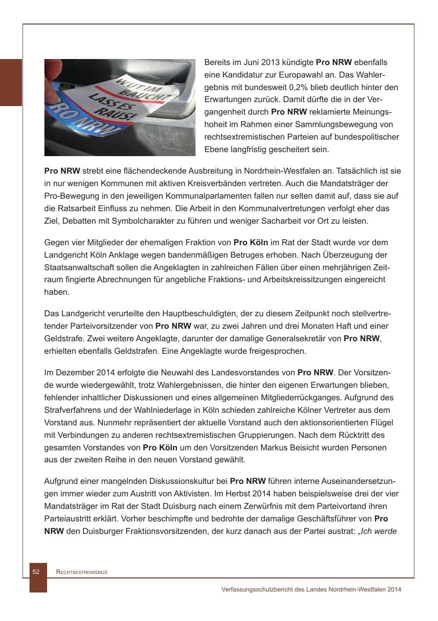 Seite 53 des Verfassungsschutzbericht 2014 Nordrhein-Westfalen