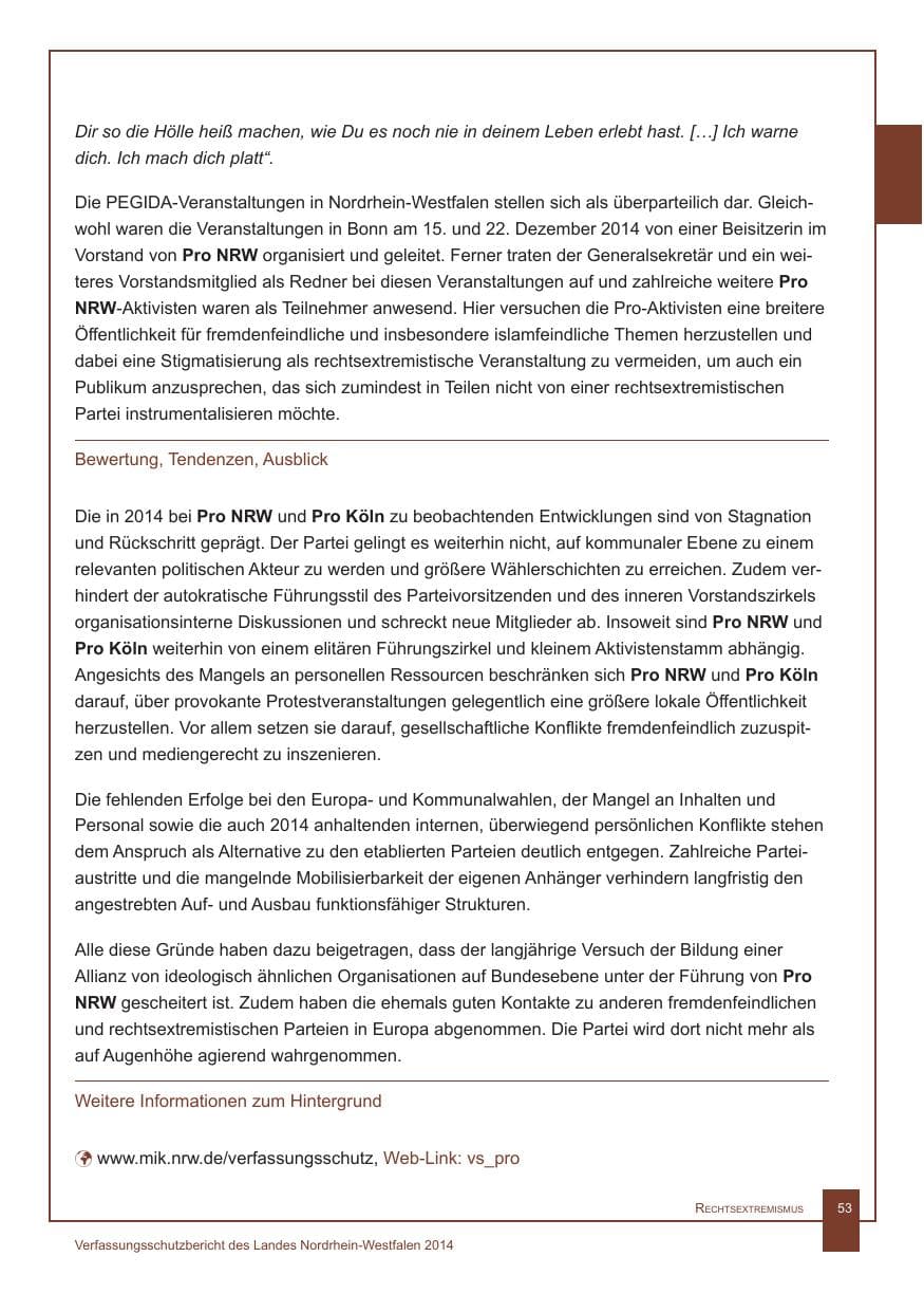 Seite 54 des Verfassungsschutzbericht 2014 Nordrhein-Westfalen