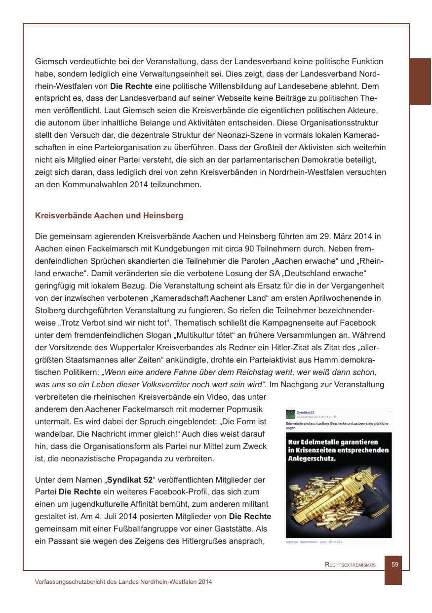Seite 60 des Verfassungsschutzbericht 2014 Nordrhein-Westfalen