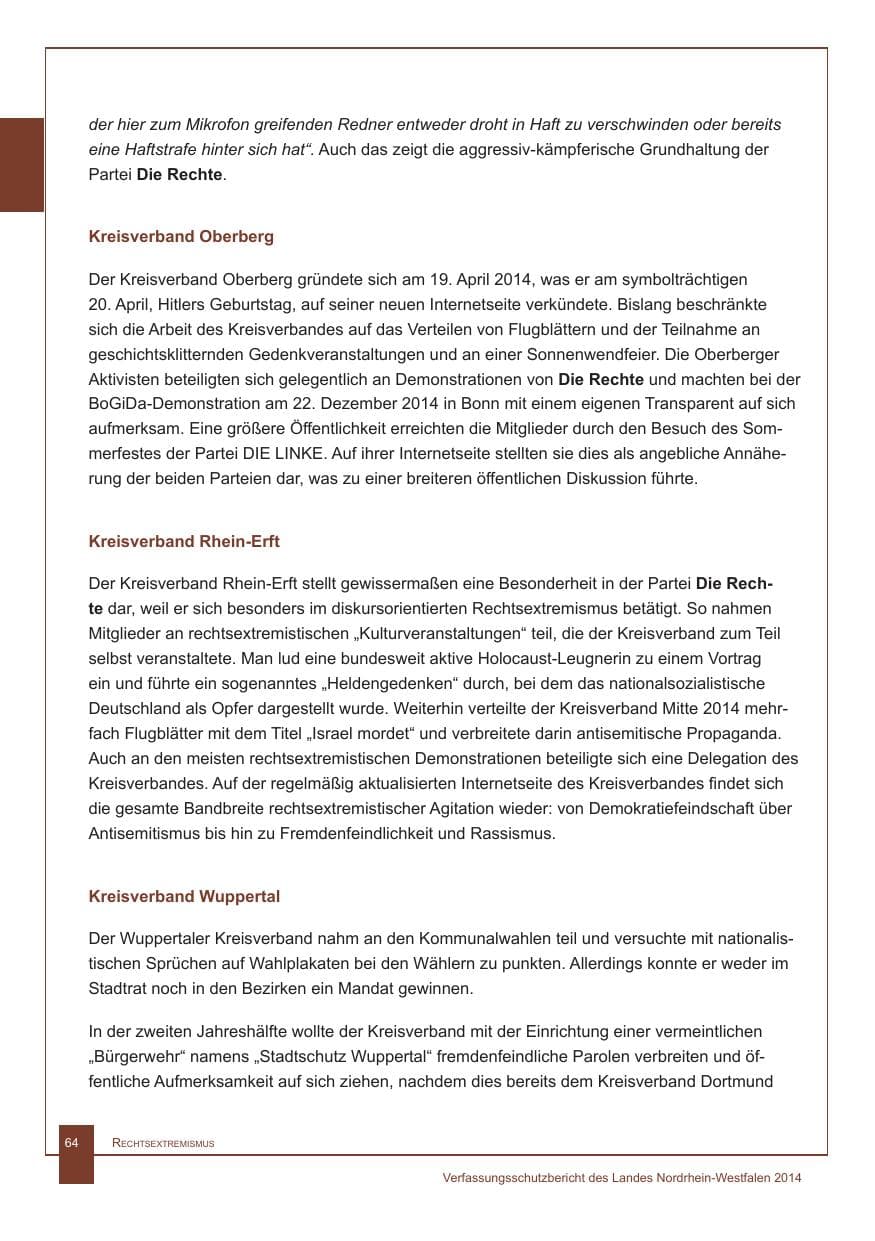 Seite 65 des Verfassungsschutzbericht 2014 Nordrhein-Westfalen
