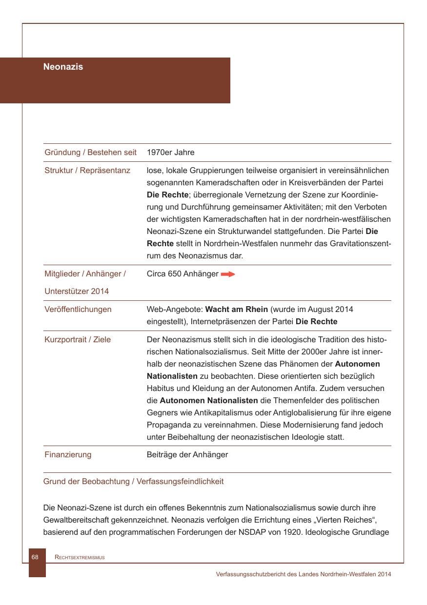 Seite 69 des Verfassungsschutzbericht 2014 Nordrhein-Westfalen