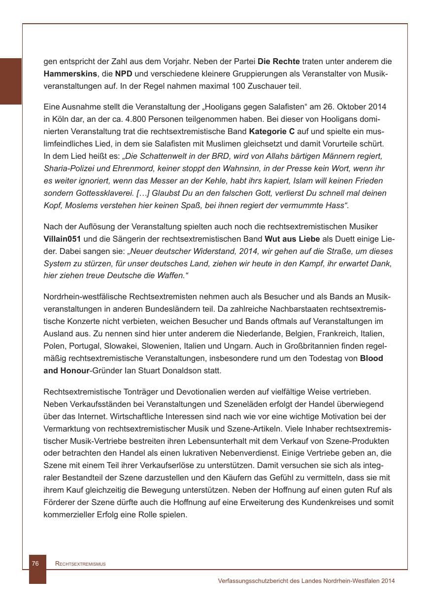 Seite 77 des Verfassungsschutzbericht 2014 Nordrhein-Westfalen