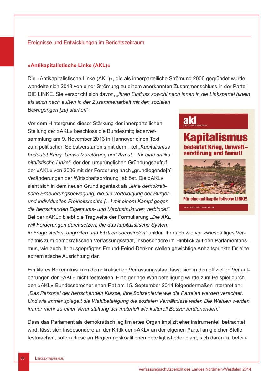 Seite 89 des Verfassungsschutzbericht 2014 Nordrhein-Westfalen