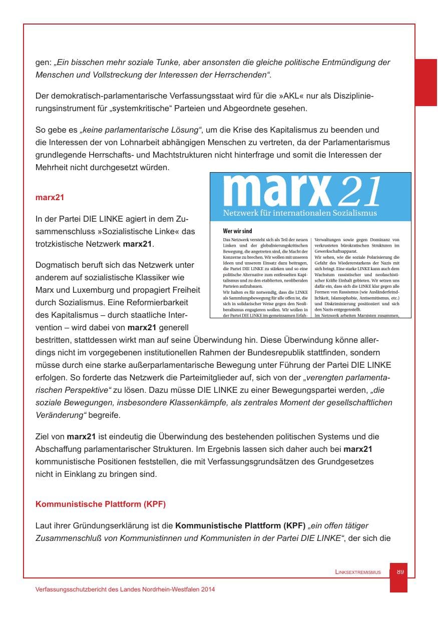 Seite 90 des Verfassungsschutzbericht 2014 Nordrhein-Westfalen
