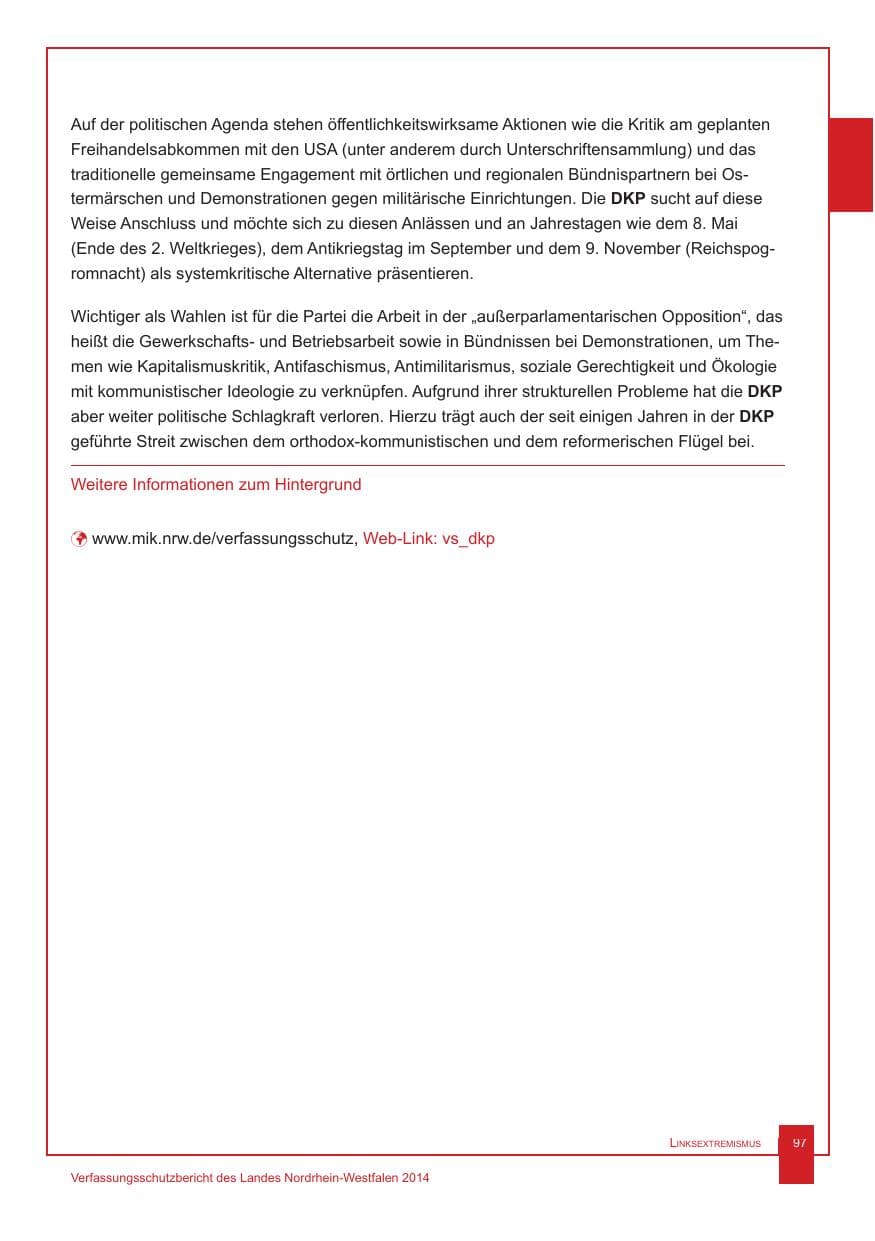 Seite 98 des Verfassungsschutzbericht 2014 Nordrhein-Westfalen