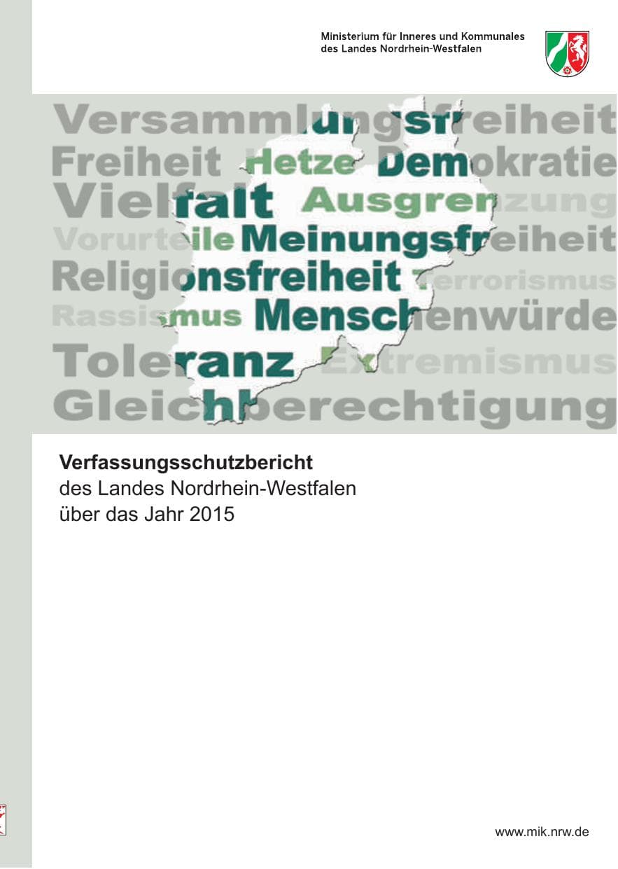 Seite 1 des Verfassungsschutzbericht 2015 Nordrhein-Westfalen
