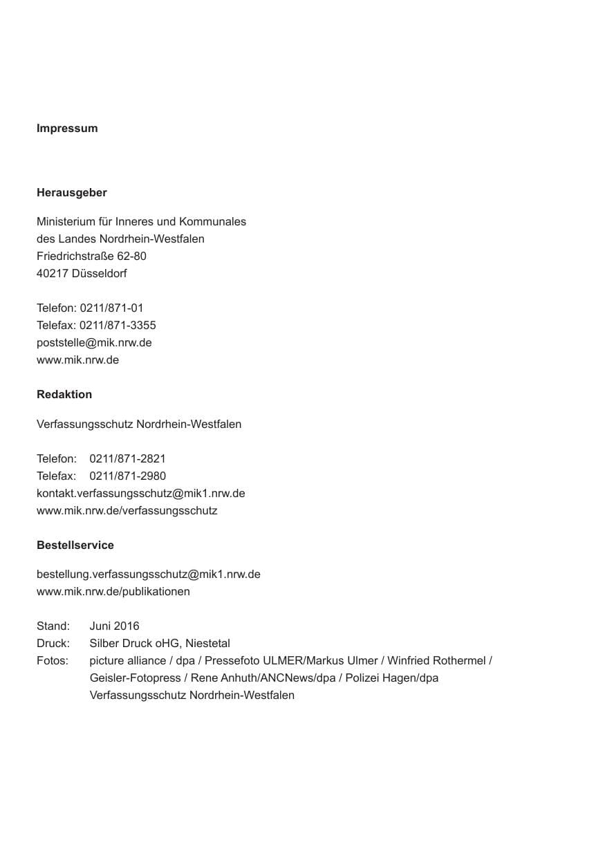 Seite 2 des Verfassungsschutzbericht 2015 Nordrhein-Westfalen
