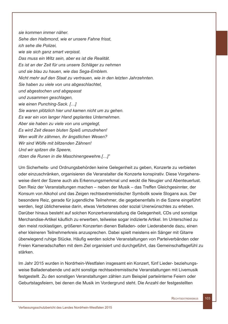 Seite 104 des Verfassungsschutzbericht 2015 Nordrhein-Westfalen