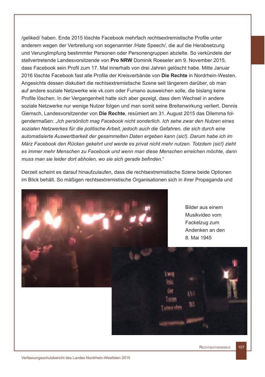 Seite 108 des Verfassungsschutzbericht 2015 Nordrhein-Westfalen