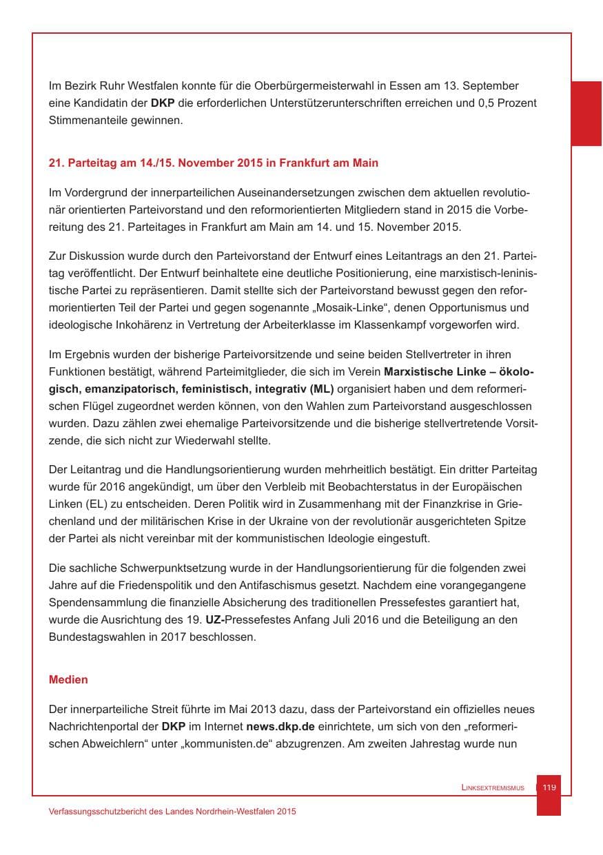 Seite 120 des Verfassungsschutzbericht 2015 Nordrhein-Westfalen