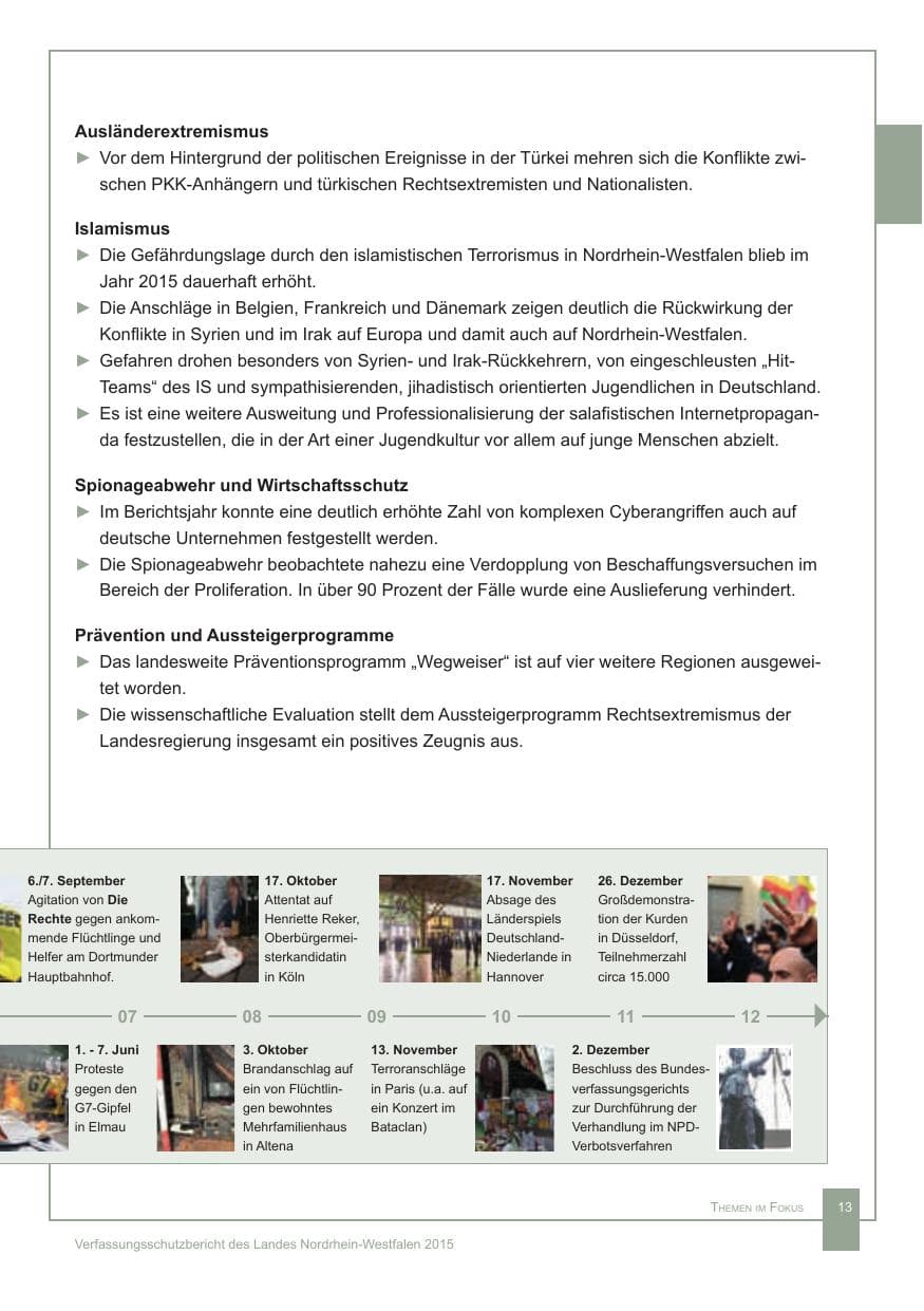 Seite 14 des Verfassungsschutzbericht 2015 Nordrhein-Westfalen