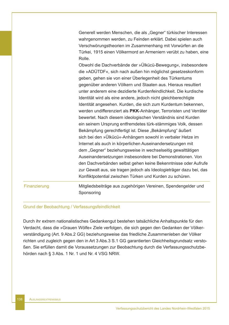 Seite 139 des Verfassungsschutzbericht 2015 Nordrhein-Westfalen