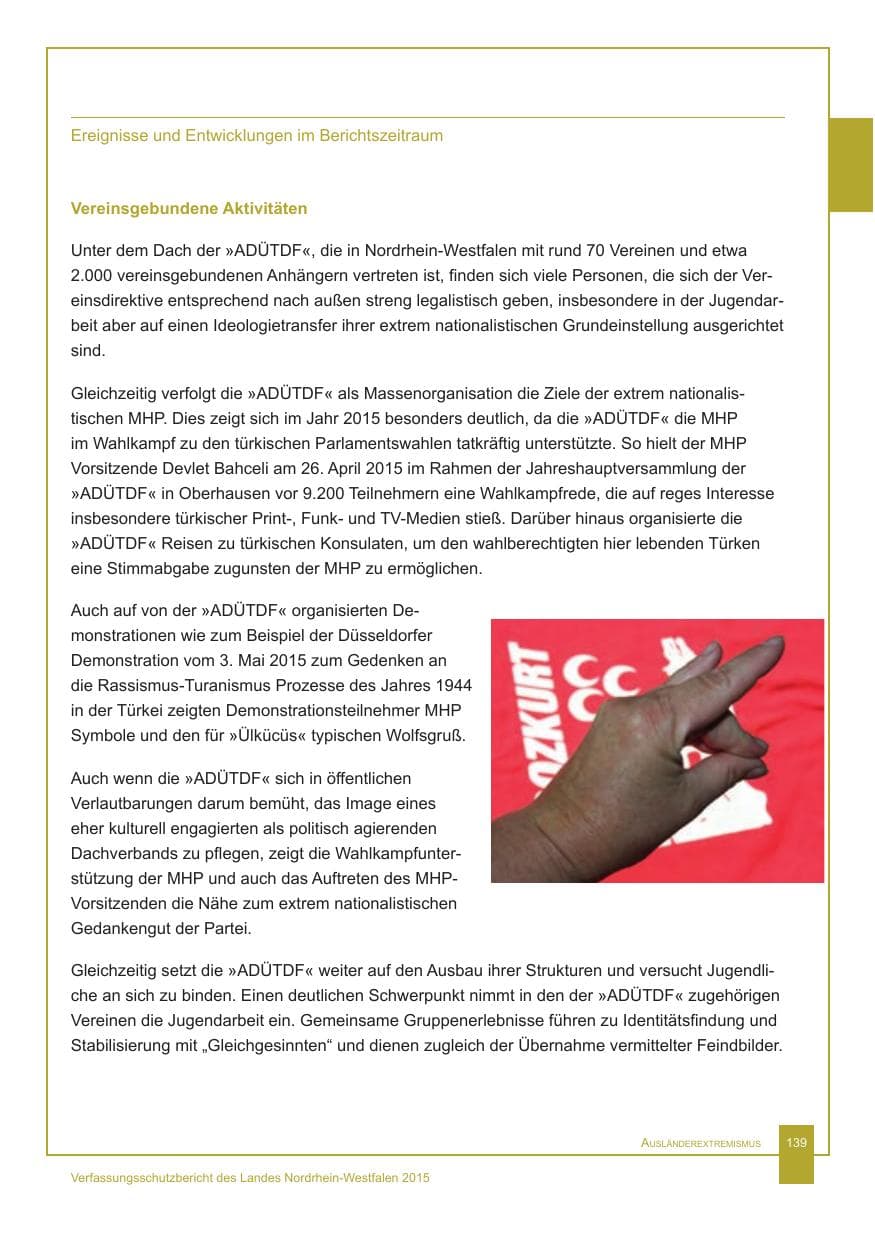 Seite 140 des Verfassungsschutzbericht 2015 Nordrhein-Westfalen
