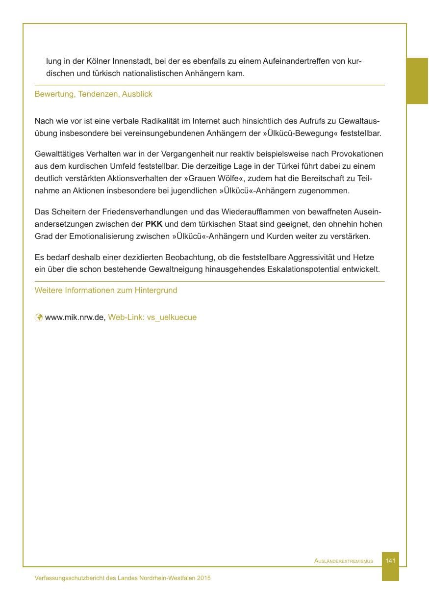 Seite 142 des Verfassungsschutzbericht 2015 Nordrhein-Westfalen