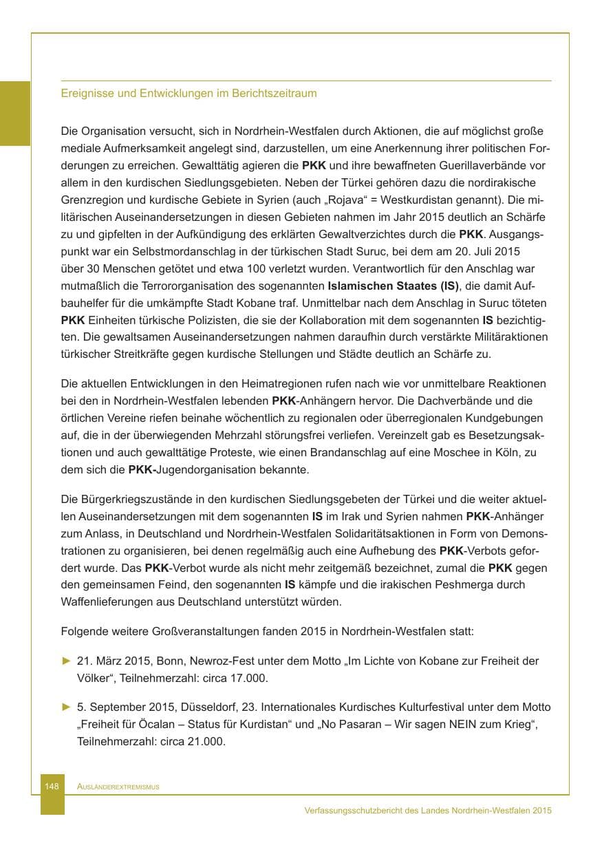 Seite 149 des Verfassungsschutzbericht 2015 Nordrhein-Westfalen