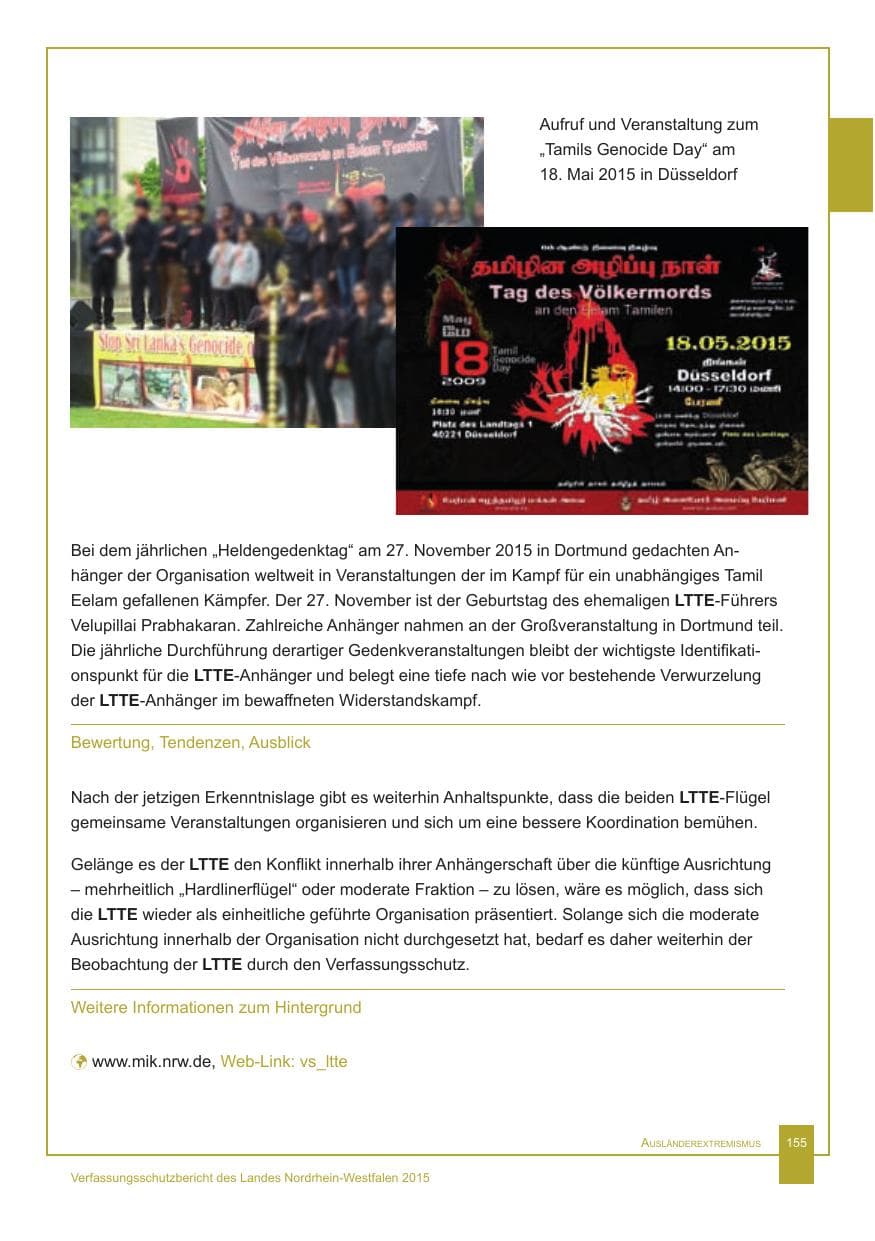 Seite 156 des Verfassungsschutzbericht 2015 Nordrhein-Westfalen