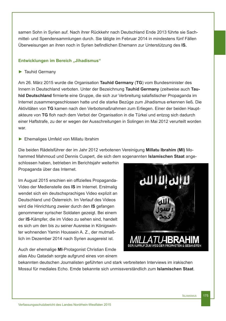 Seite 176 des Verfassungsschutzbericht 2015 Nordrhein-Westfalen