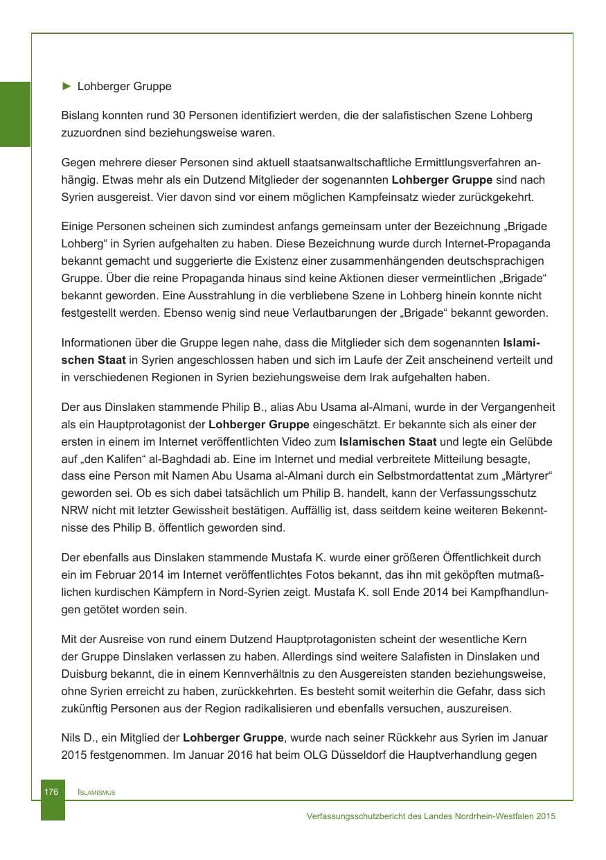 Seite 177 des Verfassungsschutzbericht 2015 Nordrhein-Westfalen