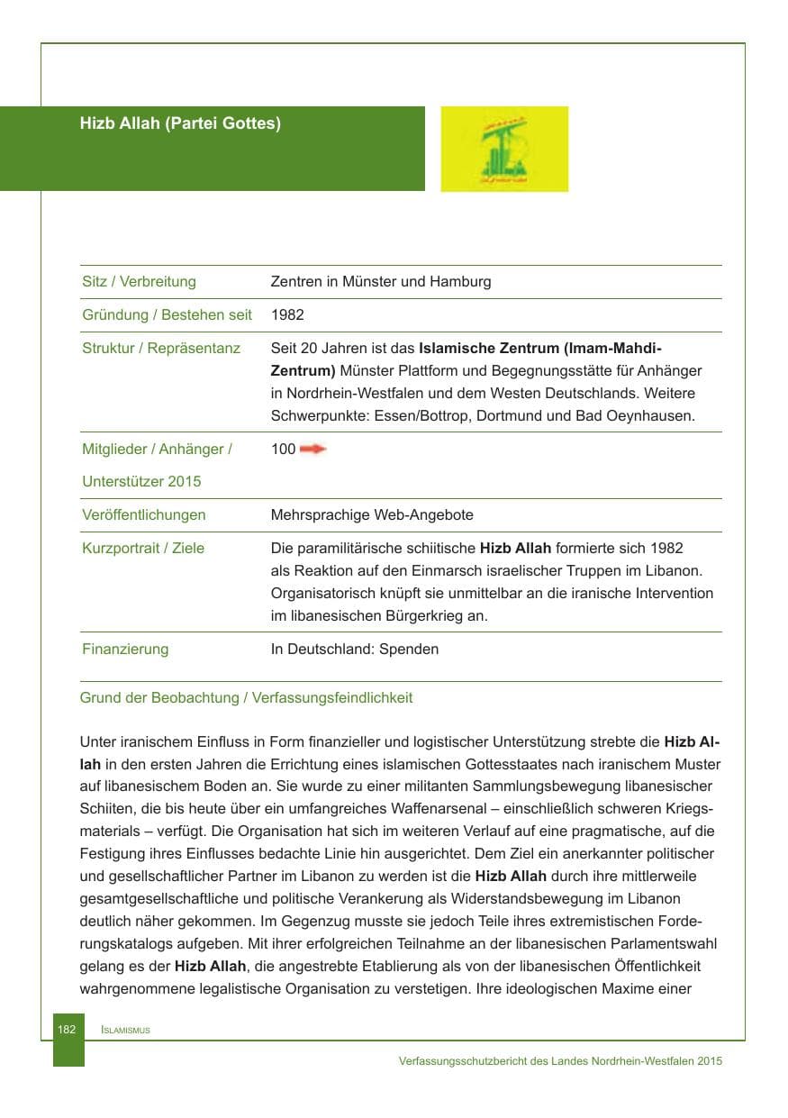 Seite 183 des Verfassungsschutzbericht 2015 Nordrhein-Westfalen