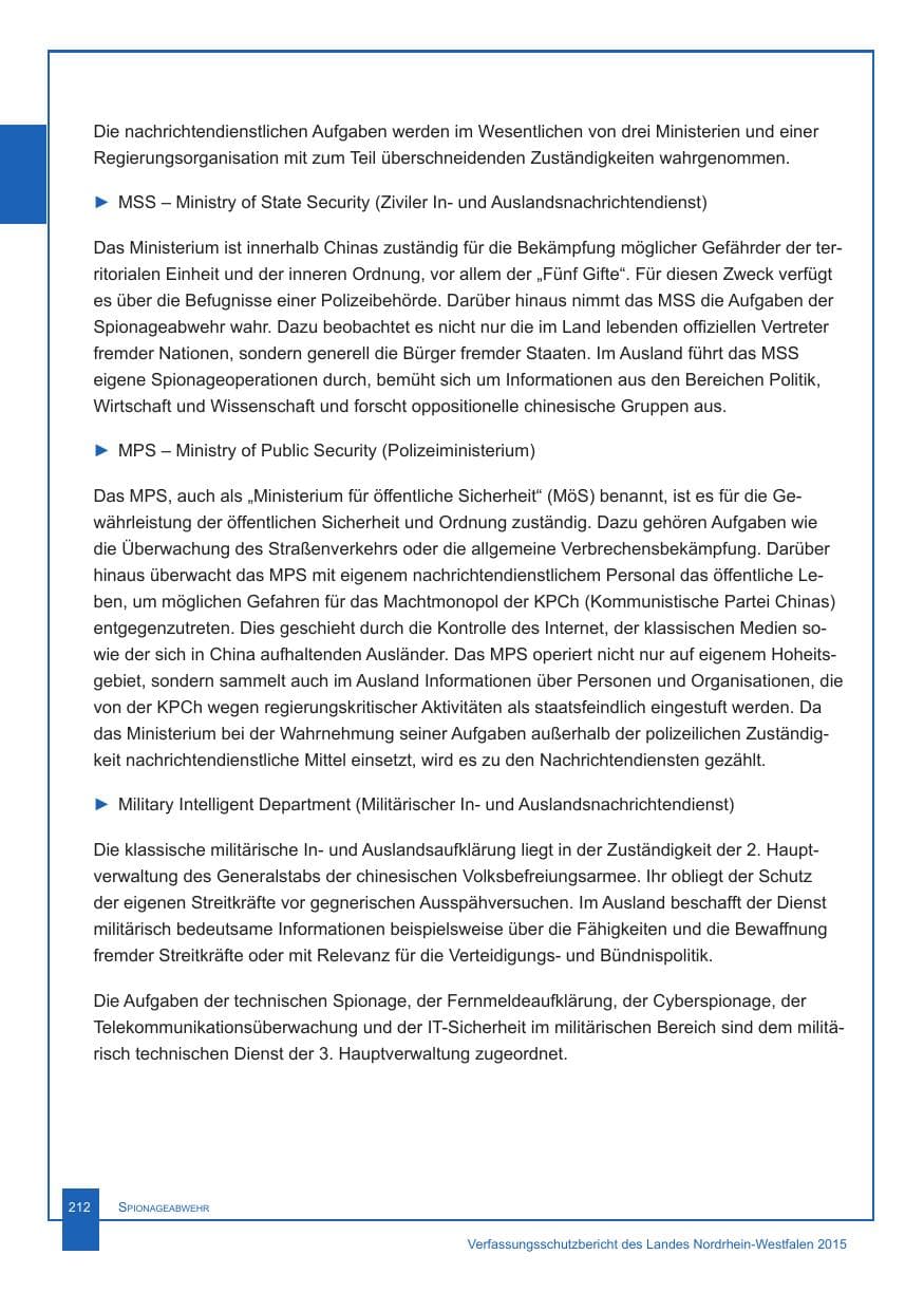 Seite 213 des Verfassungsschutzbericht 2015 Nordrhein-Westfalen