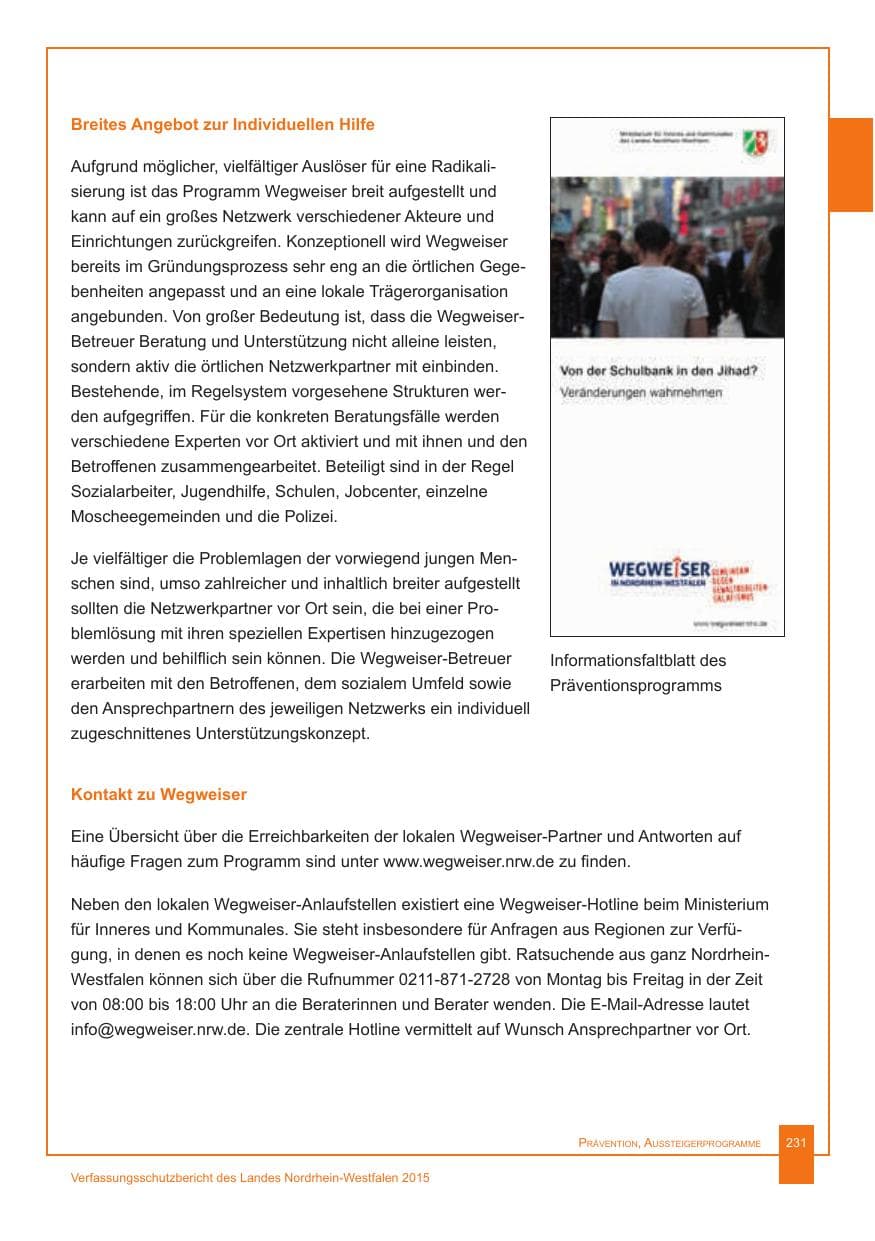 Seite 232 des Verfassungsschutzbericht 2015 Nordrhein-Westfalen