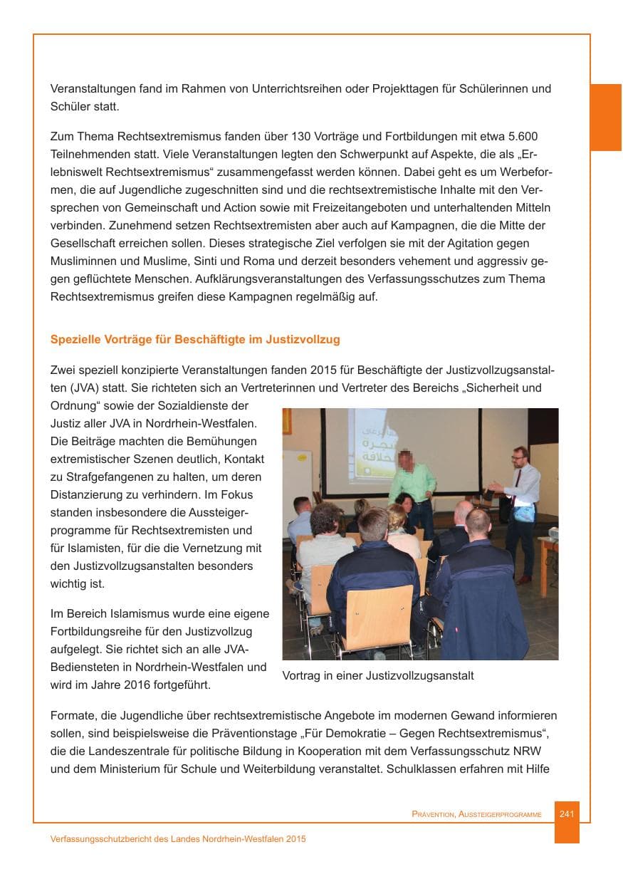 Seite 242 des Verfassungsschutzbericht 2015 Nordrhein-Westfalen
