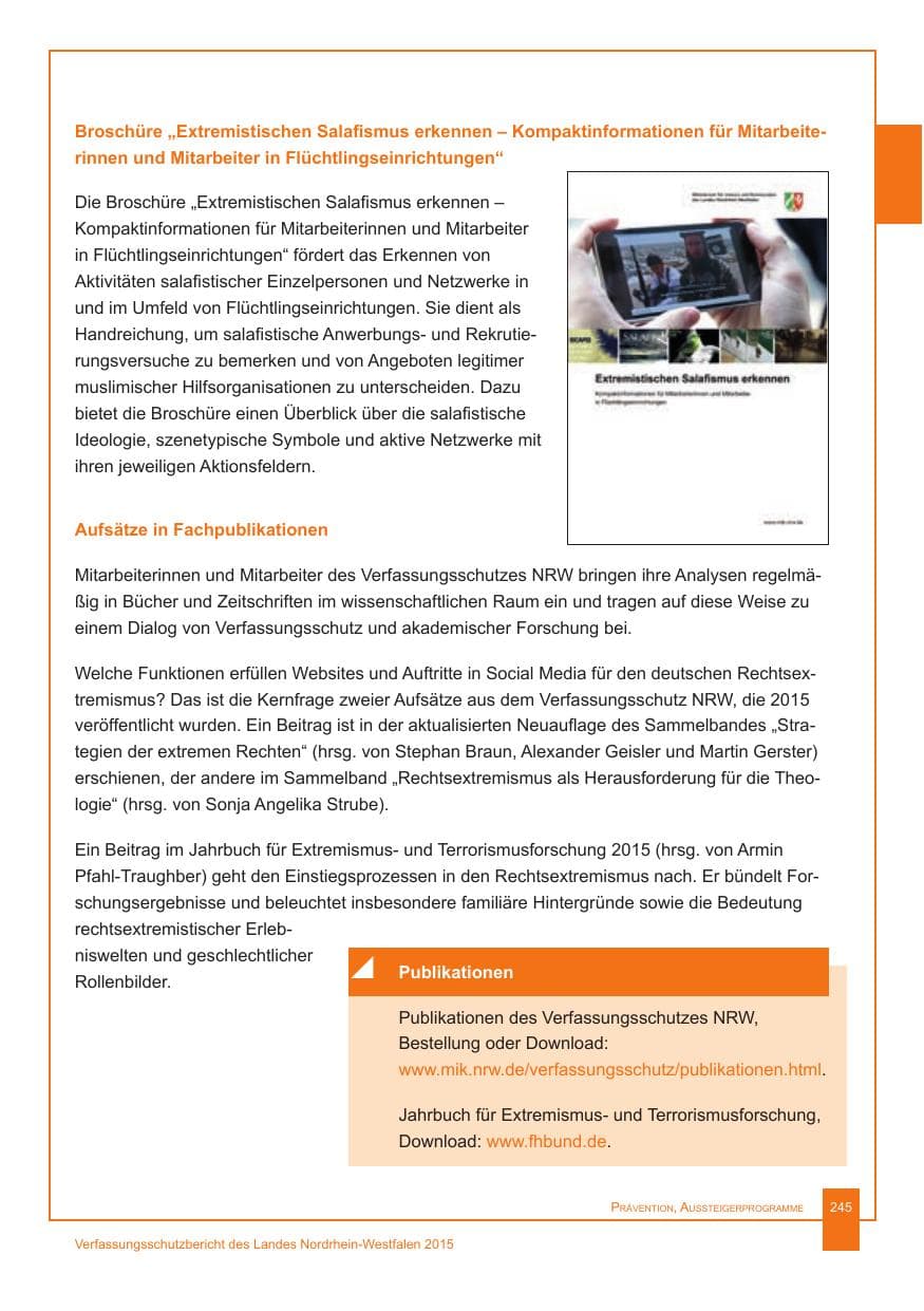 Seite 246 des Verfassungsschutzbericht 2015 Nordrhein-Westfalen