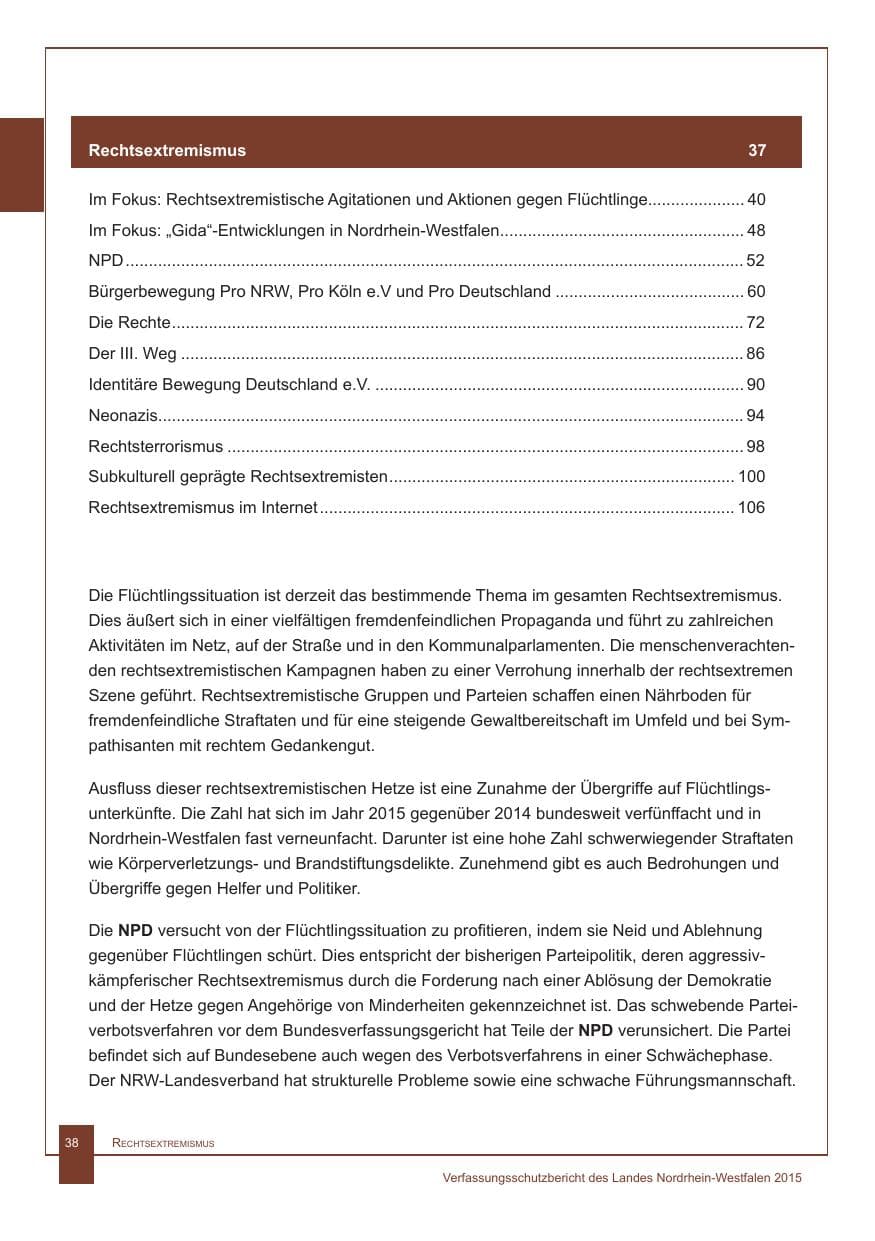 Seite 39 des Verfassungsschutzbericht 2015 Nordrhein-Westfalen
