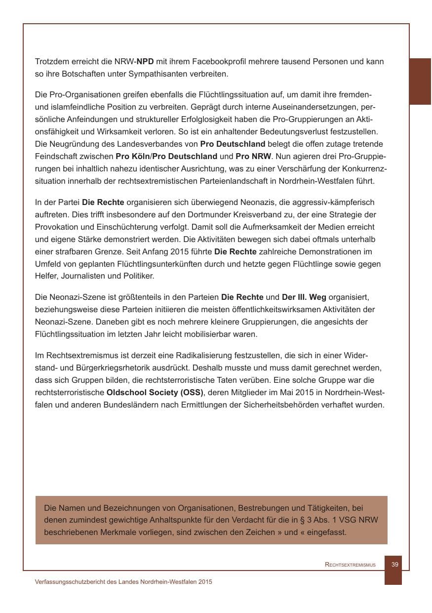 Seite 40 des Verfassungsschutzbericht 2015 Nordrhein-Westfalen