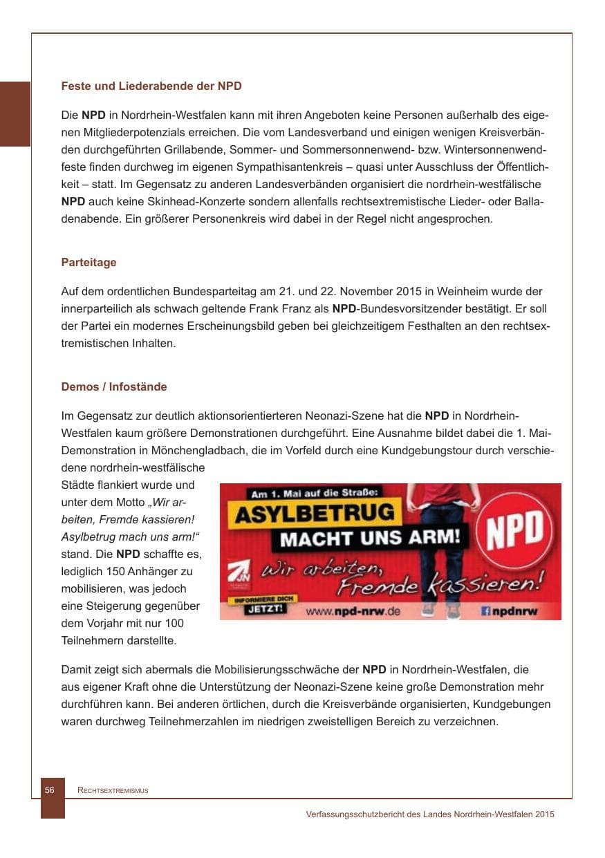 Seite 57 des Verfassungsschutzbericht 2015 Nordrhein-Westfalen