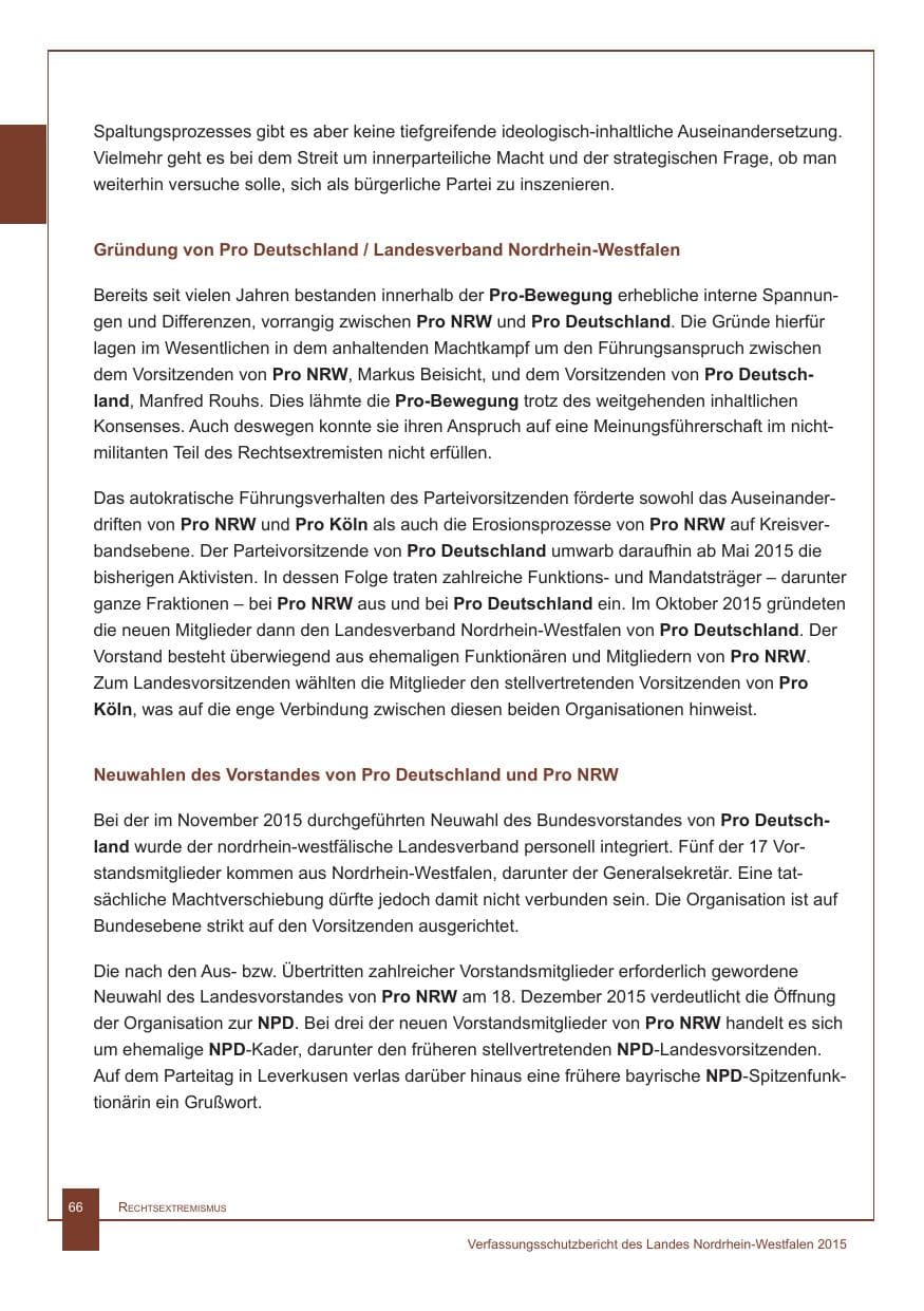 Seite 67 des Verfassungsschutzbericht 2015 Nordrhein-Westfalen