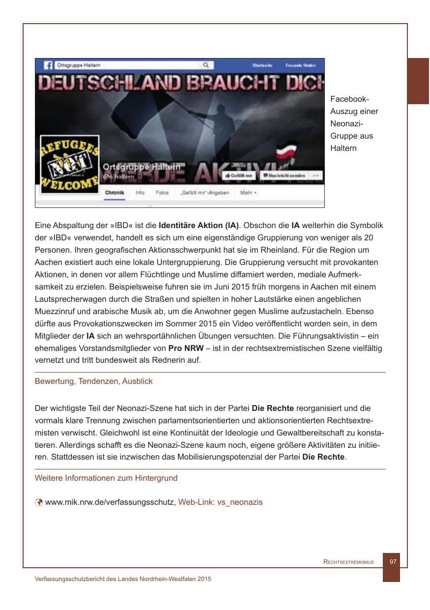 Seite 98 des Verfassungsschutzbericht 2015 Nordrhein-Westfalen
