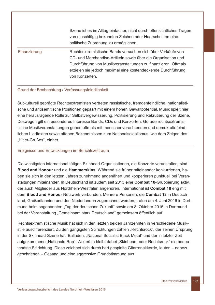 Seite 108 des Verfassungsschutzbericht 2016 Nordrhein-Westfalen