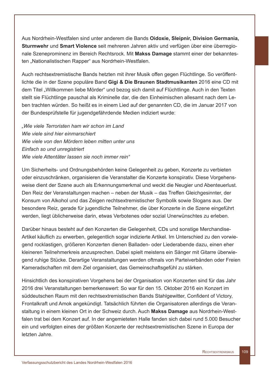 Seite 110 des Verfassungsschutzbericht 2016 Nordrhein-Westfalen
