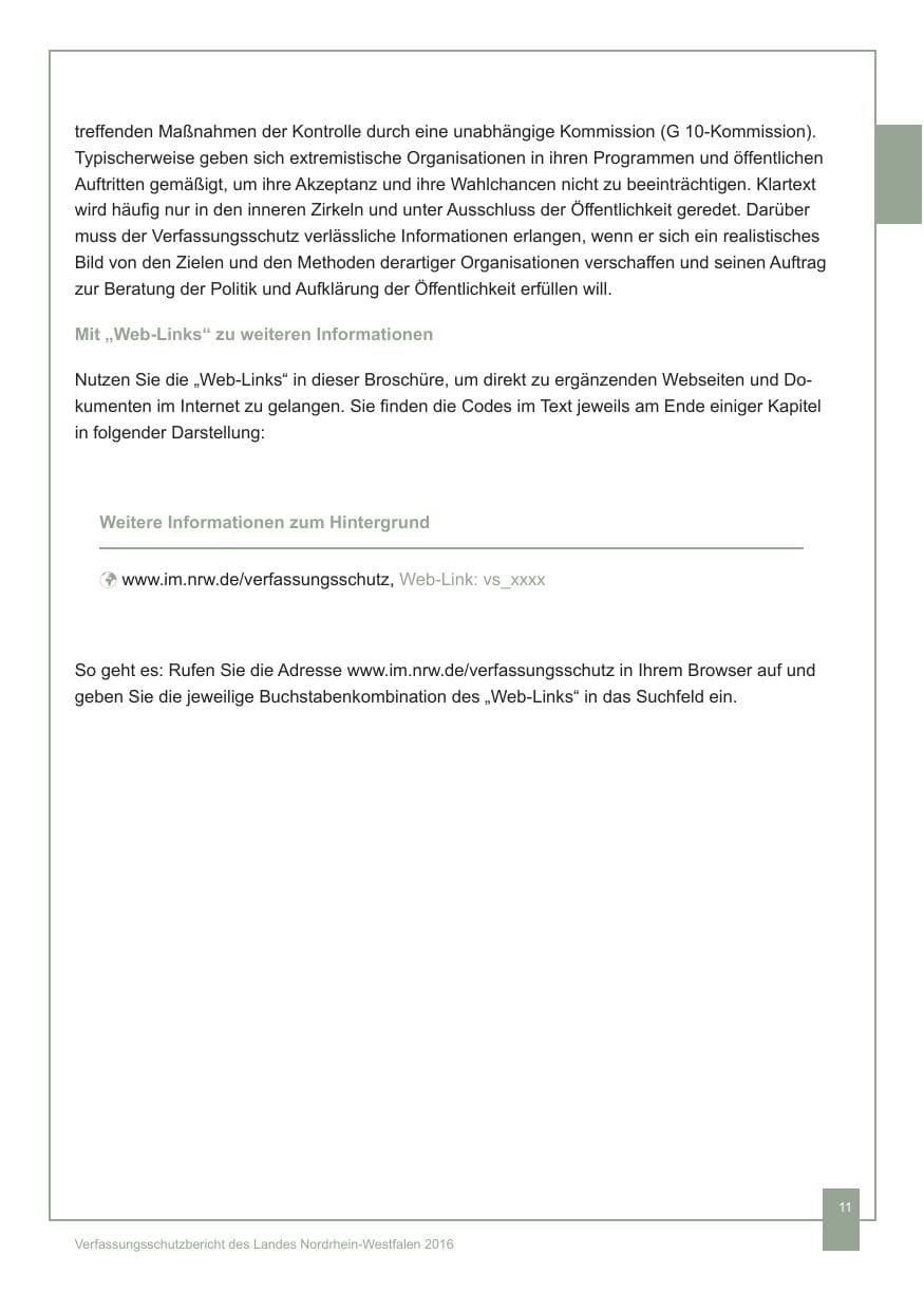 Seite 12 des Verfassungsschutzbericht 2016 Nordrhein-Westfalen