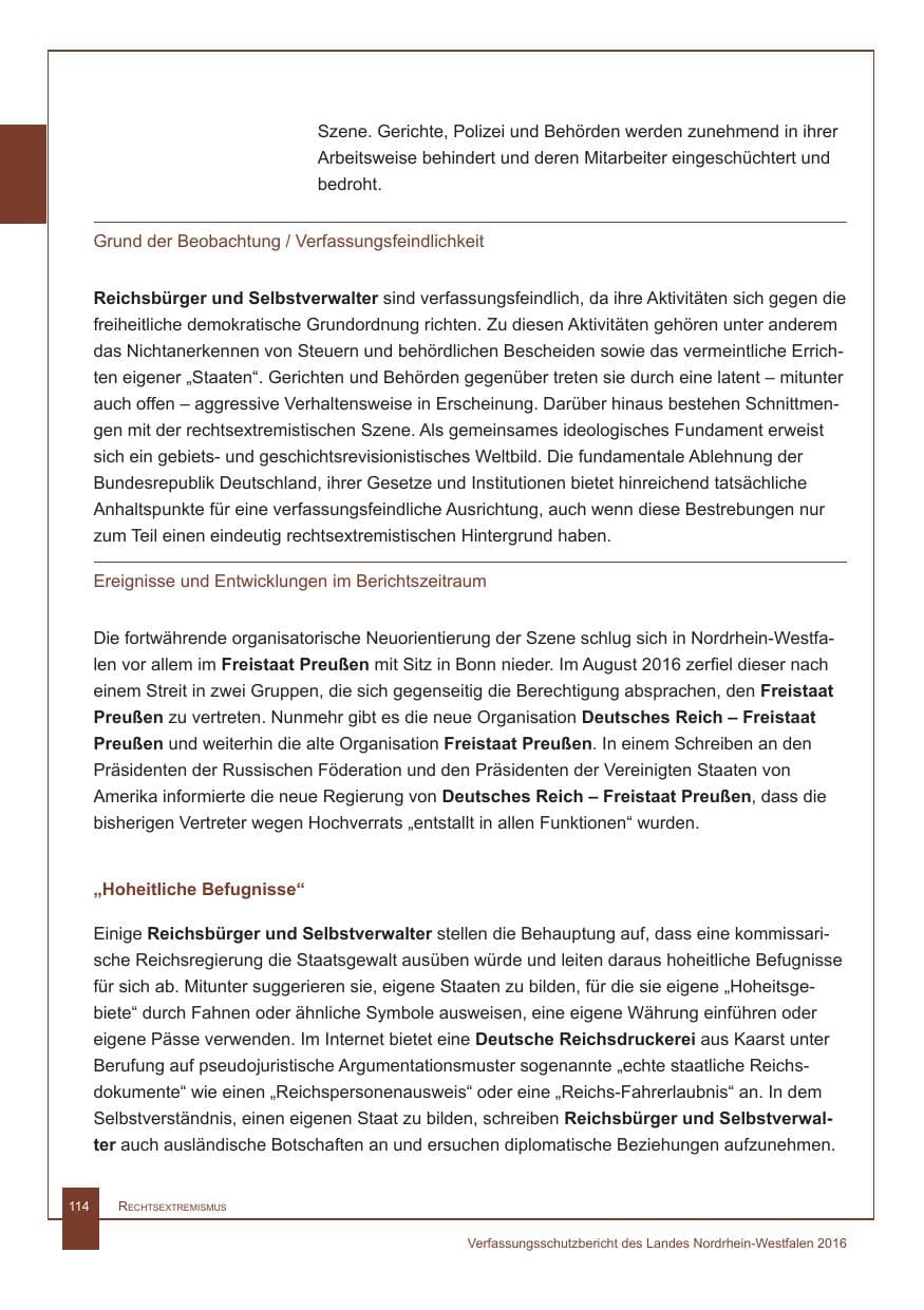 Seite 115 des Verfassungsschutzbericht 2016 Nordrhein-Westfalen