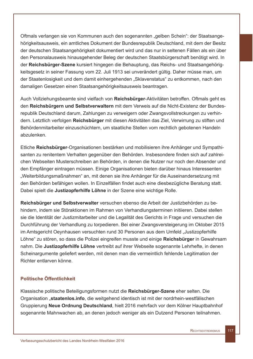 Seite 118 des Verfassungsschutzbericht 2016 Nordrhein-Westfalen