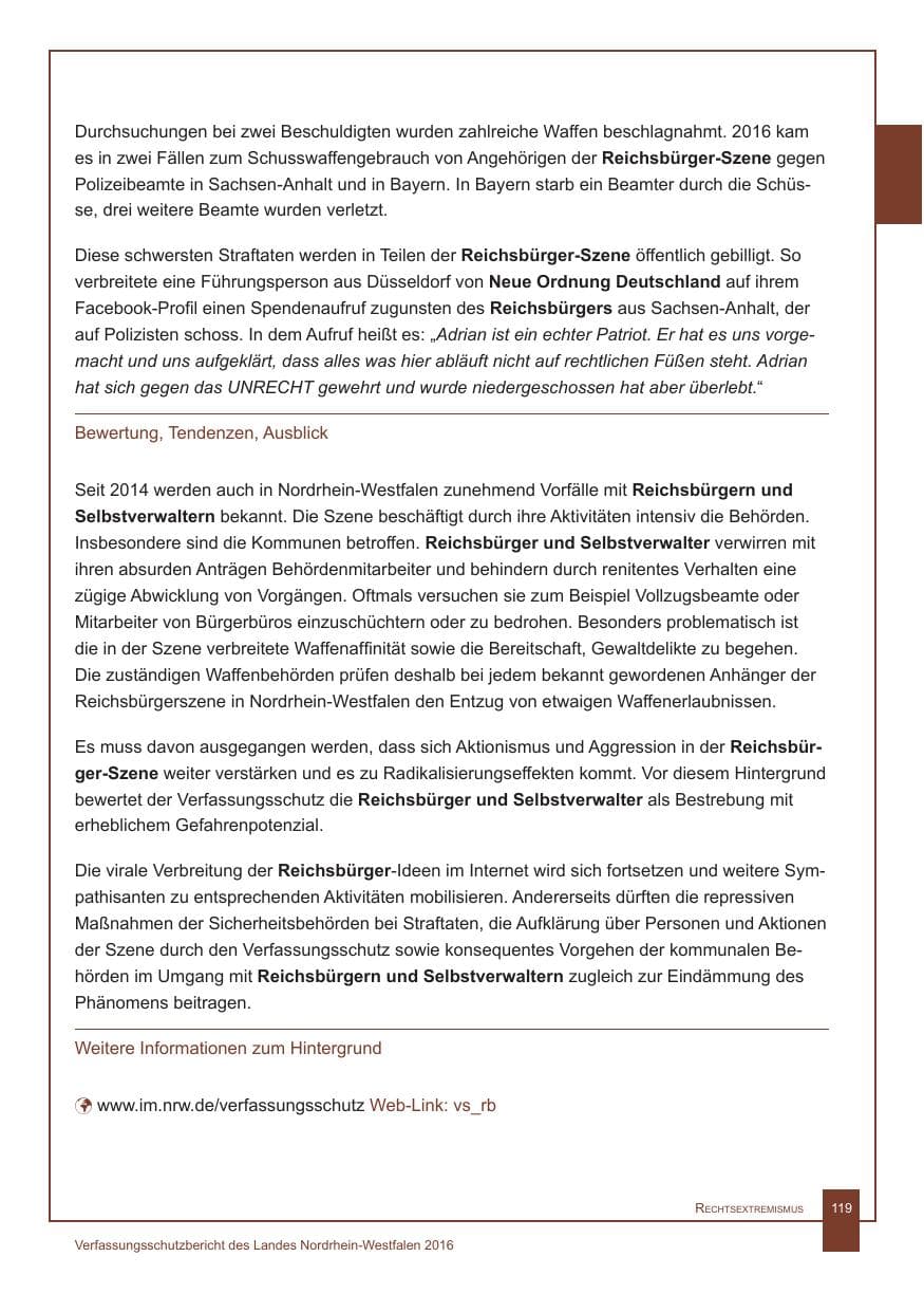 Seite 120 des Verfassungsschutzbericht 2016 Nordrhein-Westfalen