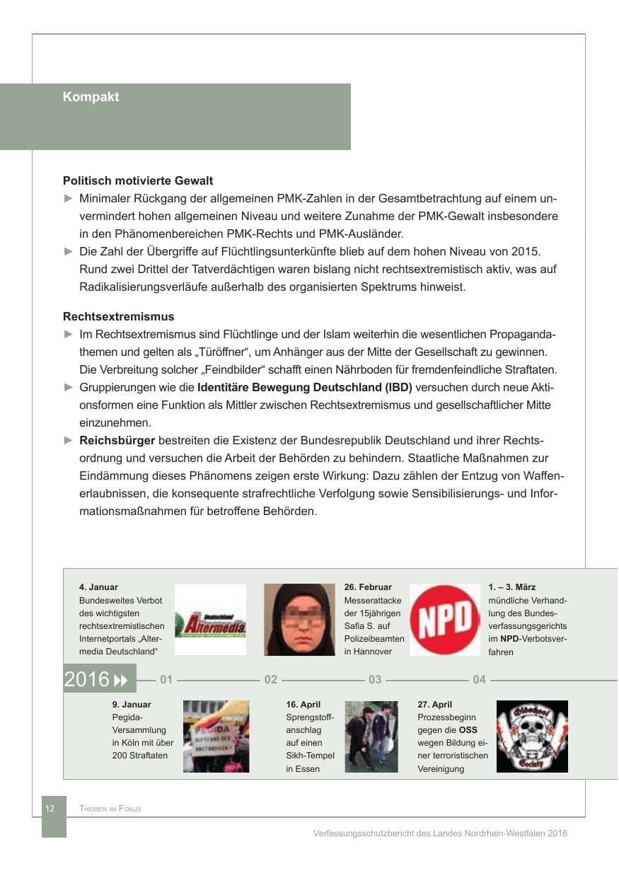 Seite 13 des Verfassungsschutzbericht 2016 Nordrhein-Westfalen