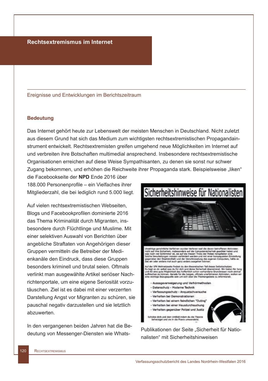 Seite 121 des Verfassungsschutzbericht 2016 Nordrhein-Westfalen