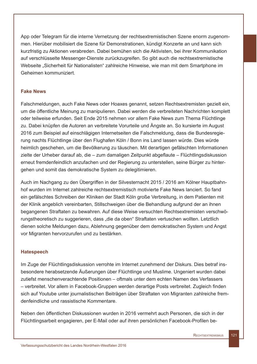 Seite 122 des Verfassungsschutzbericht 2016 Nordrhein-Westfalen