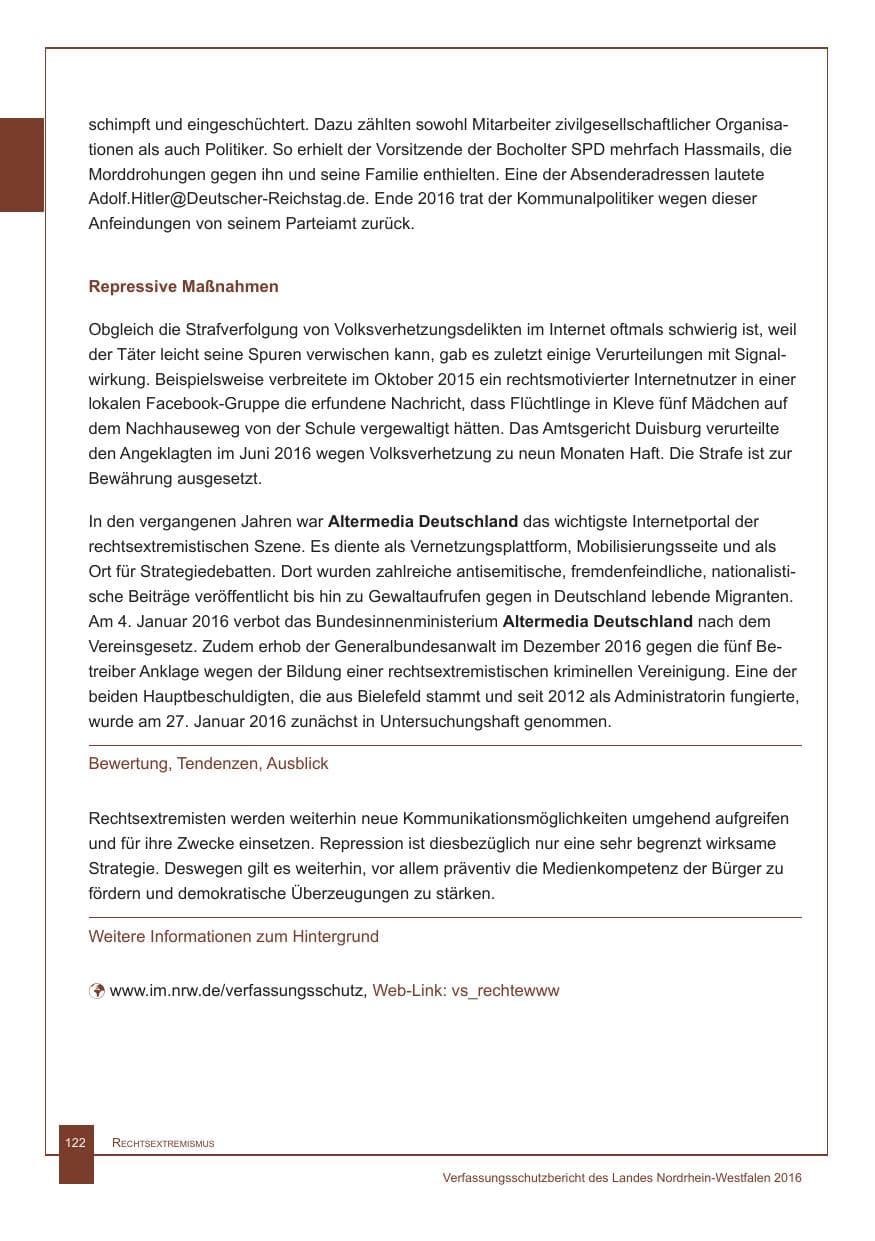 Seite 123 des Verfassungsschutzbericht 2016 Nordrhein-Westfalen