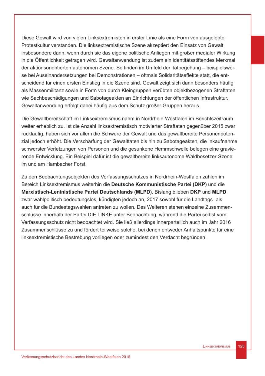 Seite 126 des Verfassungsschutzbericht 2016 Nordrhein-Westfalen