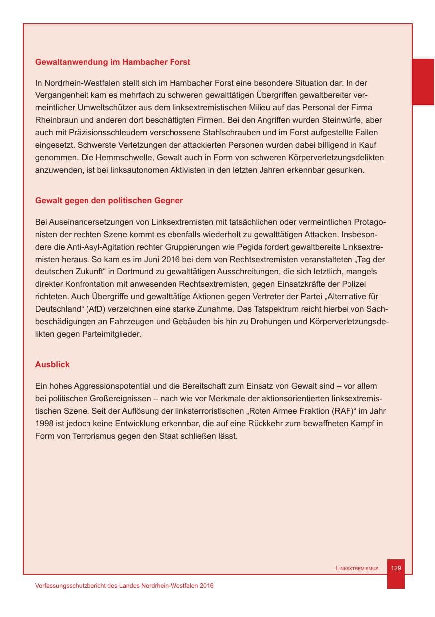 Seite 130 des Verfassungsschutzbericht 2016 Nordrhein-Westfalen