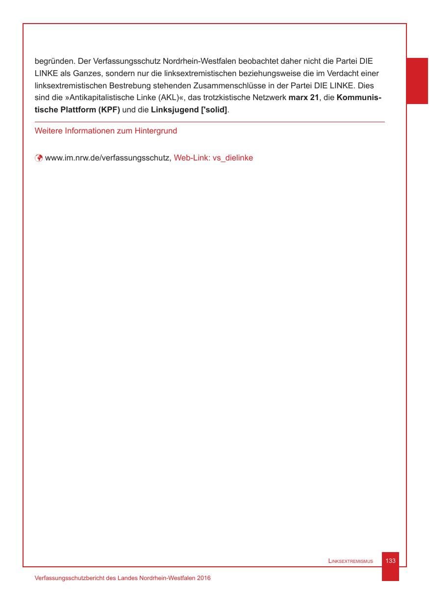 Seite 134 des Verfassungsschutzbericht 2016 Nordrhein-Westfalen