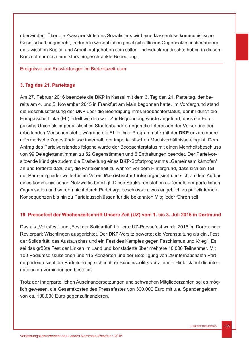 Seite 136 des Verfassungsschutzbericht 2016 Nordrhein-Westfalen