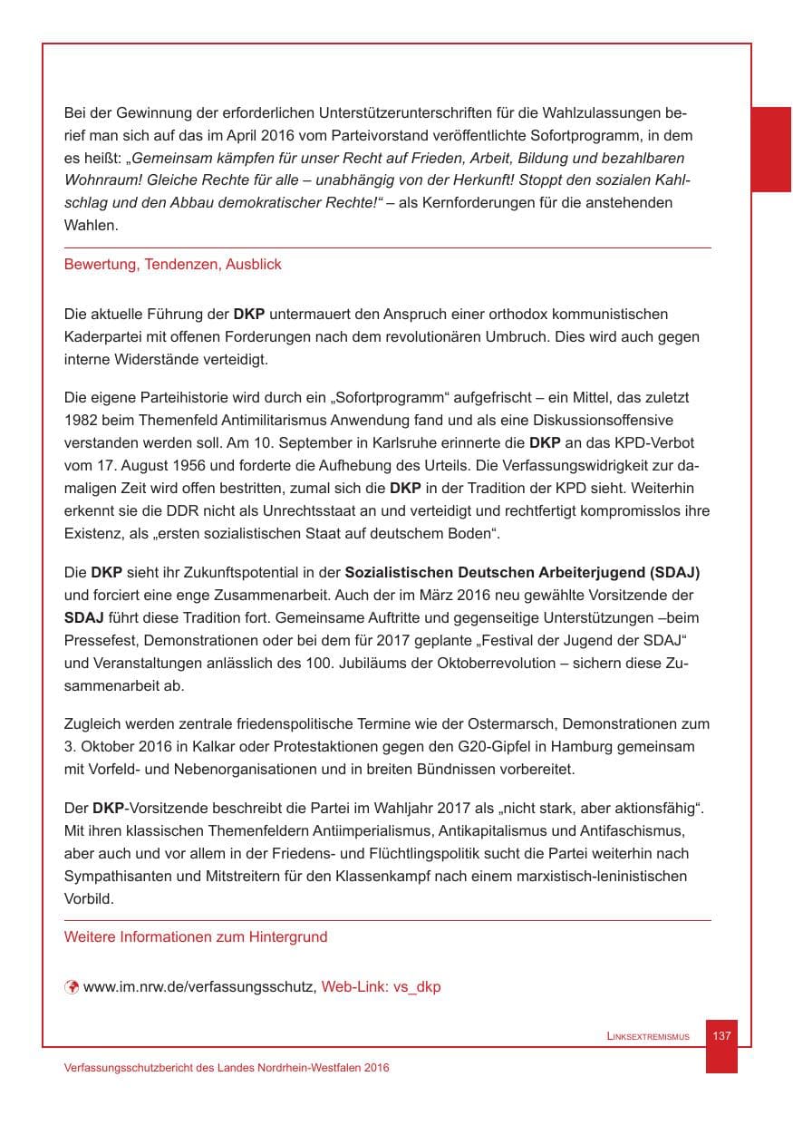 Seite 138 des Verfassungsschutzbericht 2016 Nordrhein-Westfalen