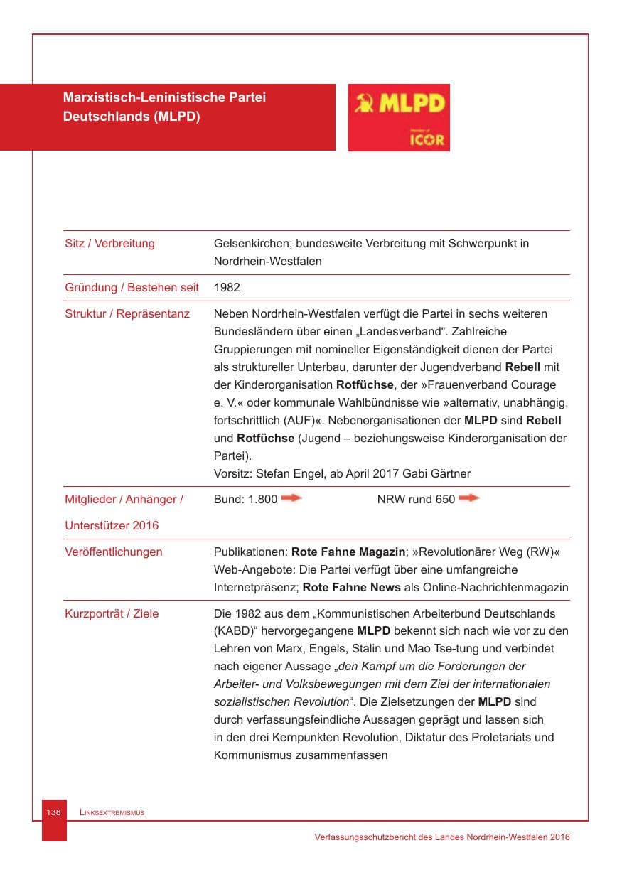 Seite 139 des Verfassungsschutzbericht 2016 Nordrhein-Westfalen