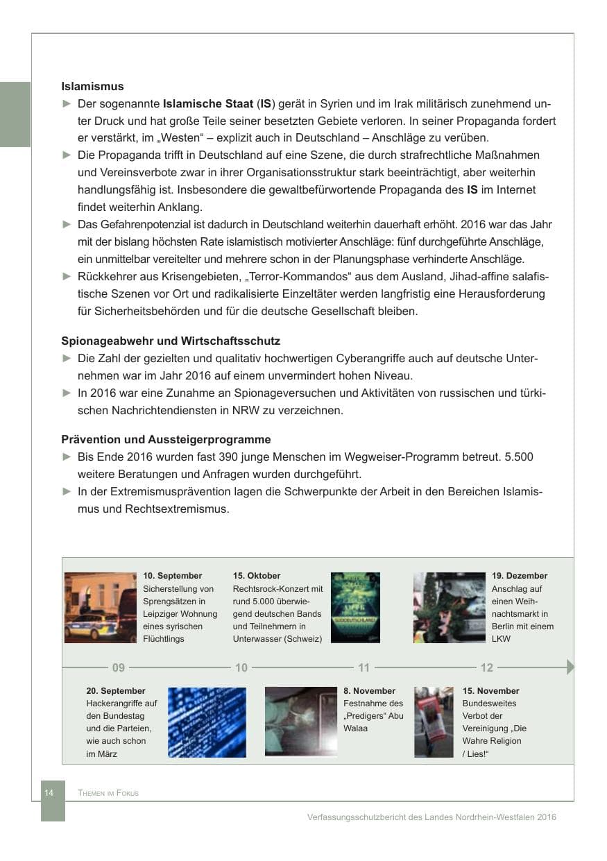Seite 15 des Verfassungsschutzbericht 2016 Nordrhein-Westfalen